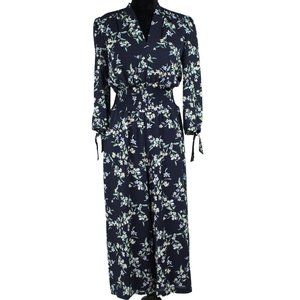 Lauren Ralph Lauren Blue & Yellow Floral Long Sleeve V-neck Romper Jumpsuit